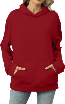 Produktbild von ASKSA Damen Kapuzenpullover Oversized Hoodie Pullover Einfarbig Sweatshirt Mit Tasche Streetwear Oberteile (Rot,S)