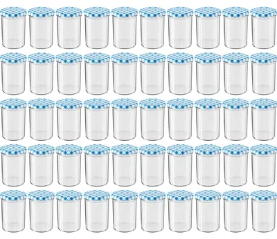 Produktbild von WELLGRO Einmachgläser mit Schraubdeckel - 435 ml, 8,5 x 12 cm (ØxH), Glas / Metall, blau karierte Deckel To 82, Gläser  Germany, verschiedene Mengen wählbar