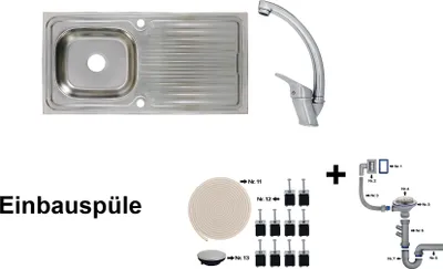 Produktbild von Edelstahl Einbauspüle 100x50 & Mega Armatur Einbauspüle Spüle + Zubehör Spülbecken Küchenspüle