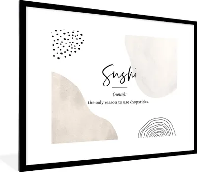 Produktbild von MuchoWow® Gerahmtes Poster Sprichwörter - Sushi - Wörterbuch - Zitate - Sushi-Definition 80x60 cm - Poster mit Schwarzem Bilderrahmen Wandposter Rahmen Foto Bilder - Schlafzimmer-Dekorationen - Fotoposter