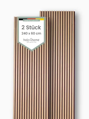 Produktbild von holz4home® Akustikpaneele 240x60cm Eiche 2er Set I Wandpaneele Innenverkleidung Wandpaneele in Holzoptik I Lamellenwand Holzverkleidung Holzpaneele