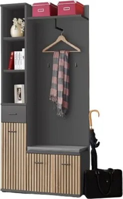 Image de Meuble d'entrée POLO – Rangements et penderie en gris et chêne