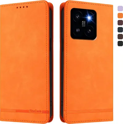 Produktbild von Hülle für Xiaomi 14 Pro, Retro Kunstleder Ständer Klapphülle mit Kartenfächer und Magnetische Orange