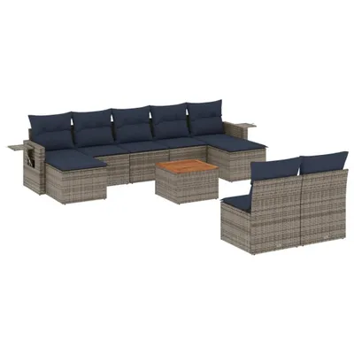 Produktbild von 10-tlg. Garten-Sofagarnitur mit Kissen Grau Poly Rattan