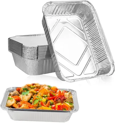 Imagen del producto de Contenedores de aluminio para asar a la parrilla con tapa, capacidad de 1000 ml, paquete de 20 unidades, para asar y cocinar
