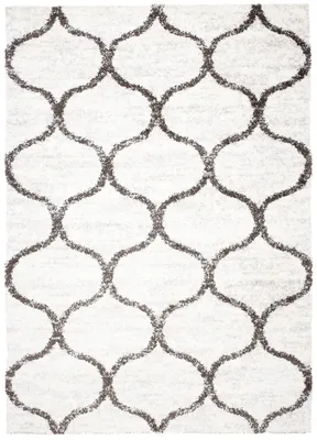 Produktbild von Teppich Wohnzimmer Schlafzimmer Modern Design Shaggy Hochflor Langflor Weich Grau Creme  140 x 200 cm