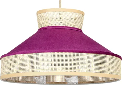 Produktbild von BELIANI Hängelampe Rosa und Naturfarben Rattan mit Samt 1-Flammig Kegelform Modern Boho Wohnzimmer Esszimmer Beleuchtung Ausstattung Pendelleuchte