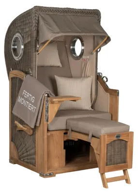 Produktbild von Strandkorb Düne Single Teak PE Grey 1-Sitzer Volllieger mit Bullaugen wetterfest und robust