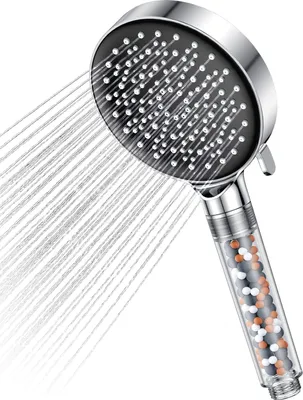 Productafbeelding van Douchekop met filter, waterbesparend, 7,5 liter per minuut, 6 straalstanden, handdouche voor hard water, chroom