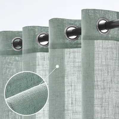 Produktbild von Solidchoice – Set aus 2 transparenten Leinenvorhängen mit Ösen, 140 x 215 cm, blau