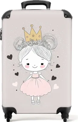 Obrázek produktu pro NoBoringSuitcases.com® Kufr Příruční zavazadlo Trolley Rolling suitcase Malý cestovní kufr na 4 kolečkách - Princess - Girl - Hearts - Crown - Pink - Cabin Size < 55x40x23 cm & 55x40x20 cm - Foto kufr - Příruční kufr - Palubní zavazadloPříruční zavazadlo Kufr 55x35x20 cm, 36L,
