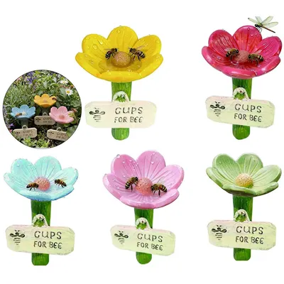 Produktbild von 5er Set Bienen Tränke Garten, Insektentränke in Blumenform, Wasserstation für Wildbienen, Schmetterlinge & Bestäuber, wetterfest