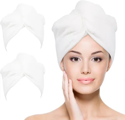 Produktbild von YoulerTex Mikrofaser-Handtuch für Frauen, 2 Stück, 25,4 x 66 cm, super saugfähig, schnell trocknender Haarturban zum Trocknen von lockigem, langem und dickem Haar (weiß)