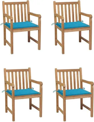 Produktbild von Gartenstühle 4 Stk. mit Blauen Kissen Massivholz Teak