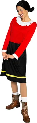 A woman dressed as Olive Oyl from Popeye.