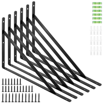 Image de Support pour étagère, 400 x 250 mm, noir, métal, fixation murale, capacité de charge 120 kg, structure triangulaire stable