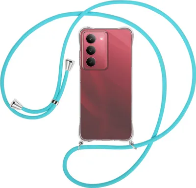 Produktbild von Handykette Backcover-Schutzhülle mit Band (Metall silberfarben) für Realme 14X 5G - türkis