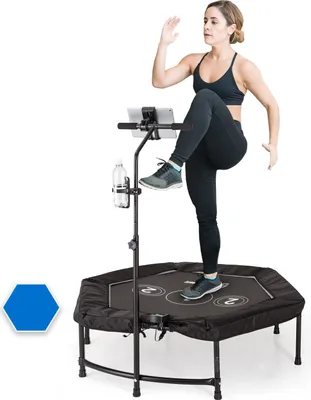 Produktbild von Capital Sports Fitness Trampolin, Indoor Jumping Fitness-Trampolin, Kleines Sport Trampolin mit Haltegriff, Mini-Trampolin Klappbar für Kinder & Erwachsene, Hexagonal Trampolin Klein, Sportgerät