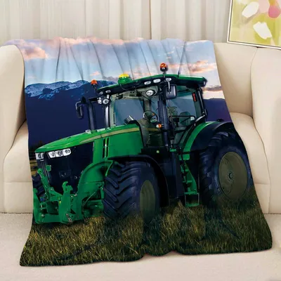 Produktbild von Kinderdecke 150 x 200 cm, Flanell, grün, Traktor, für Schlafzimmer