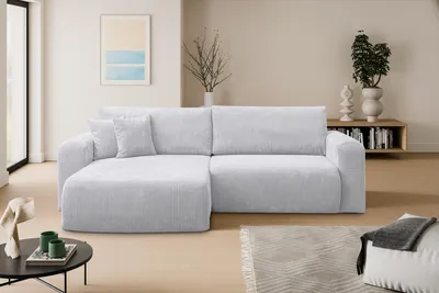 Produktbild von VENASI ROMA Universell Ecksofa mit Schlaffunktion und Bettkasten Cord GRAU Schlafsofa Sofa