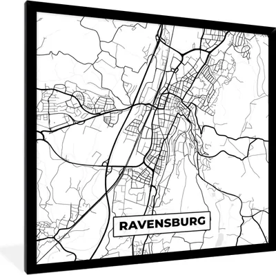 Produktbild von MuchoWow® Gerahmtes Poster Ravensburg - Karte - Stadtplan 40x40 cm - Poster mit Schwarzem Bilderrahmen Wandposter Rahmen Foto Bilder - Mit Rahmen - Wanddekoration Schlafzimmer