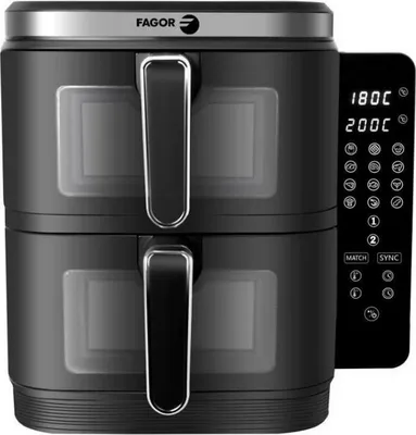 FAGOR Ölfreie Fritteuse - Airfryer FGD11 - 11 l Fassungsvermögen - Doppelter 5,5-l-Tank - 12 Kochprogramme - 2800 W