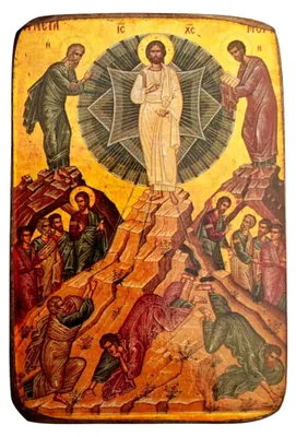 Productafbeelding van Houten icoon van de Verheerlijking van Christus - Handgemaakt religieus wanddecoratie - 9 x 7 cm