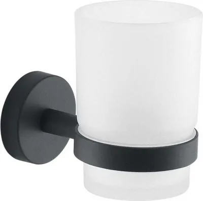 Immagine prodotto di Portaspazzolini vetro/acciaio inox nero opaco da muro| Violetta