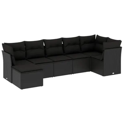 Produktbild von 7-tlg. Garten-Sofagarnitur mit Kissen Schwarz Poly Rattan