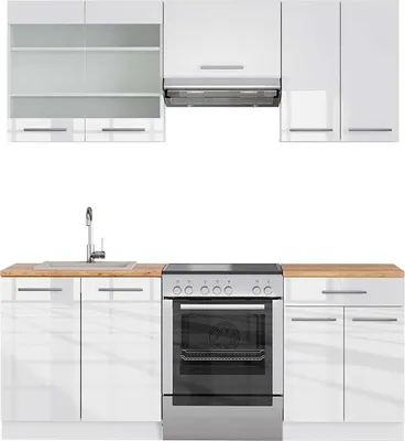 Produktbild von Küchenzeile Vicco Fame-Line Weiß Hochglanz/Weiß 200 cm , AP Eiche, Model 42188