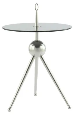 Immagine prodotto di Tavolino laterale Padiro, forma circolare, diametro 46 x 70 cm - Argento/Grigio - design moderno, stile Art Déco elegante - piano in vetro temperato - struttura in acciaio inossidabile