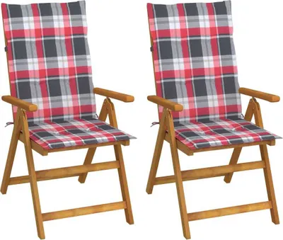 Produktbild von 2 verstellbare Klappstühle mit Kissen aus massivem Akazienholz