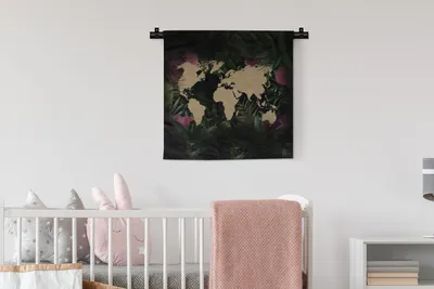 Produktbild von MuchoWow® Wandteppich Wandbehang Weltkarte - Braun - Blumen 60x60 cm Tapisserie Dekoration Wandtuch - Dekorationen - Wand Decke