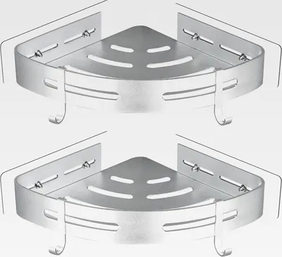 Produktbild von Duschablage ohne Bohren Duschregal Metall Duschkorb mit 4 Haken Eckregal Ecke Badregal Bad Organizer Badezimmer Regal Rostfrei für Dusche 2 Etagen Silber
