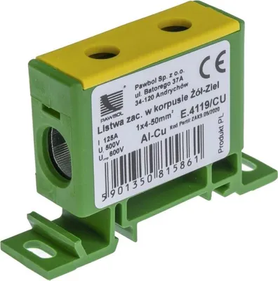 Obrázek produktu pro Sériová svorka pro lištu DIN, svorkovnice v pouzdře zelená/žlutá 4–50 mm2