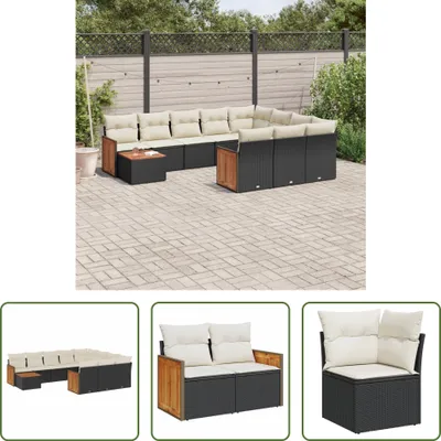 Produktbild von The Living Store 11-tlg. Garten-Sofagarnitur mit Kissen Schwarz Poly Rattan