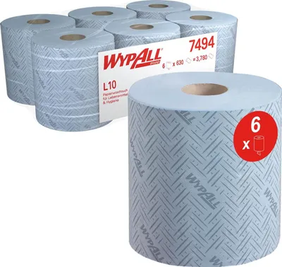 Imagen del producto de Wypall® 7494, rollo grande de paños de limpieza, sistema RCS, 1 capa, color azul, 1 rollo x 630 paños