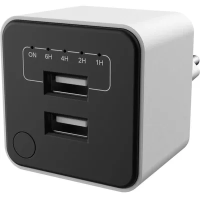 Imagen del producto de Cargador USB doble GAO con temporizador ajustable de 1 a 6 horas y función de apagado automático, 2 puertos de 5V/2400 mA