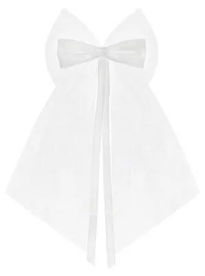 Image de 2 noeuds tulle et satin blanc 18cm