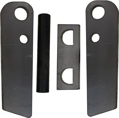 A set of metal parts for a quick-change adapter, laid out on a white background.