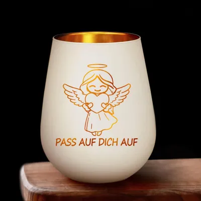 Windlicht aus Glas mit Herzgravur, Schutzengel, 1 Stück, 8,6 cm