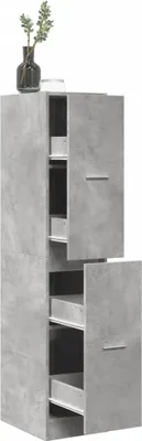 A tall, narrow cabinet with a concrete-like finish.