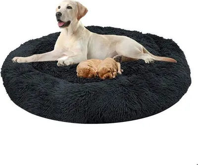 Produktbild von Hundekorb, großes Hundebett Ø 100 cm – weich und bequem, maschinenwaschbar, schwarz