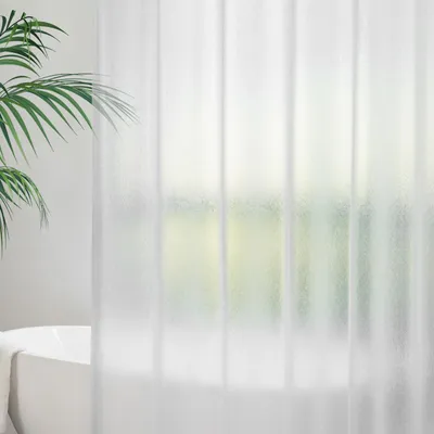 Produktbild von Duschvorhang 120x200 cm, transparent weiß, mit 3 beschwerten Magneten am unteren Rand, Duschvorhang mit 8 Haken, matter Badezimmervorhang mit geprägtem Muster, wasserdicht und schimmelresistent für Badewanne und Badezimmer.