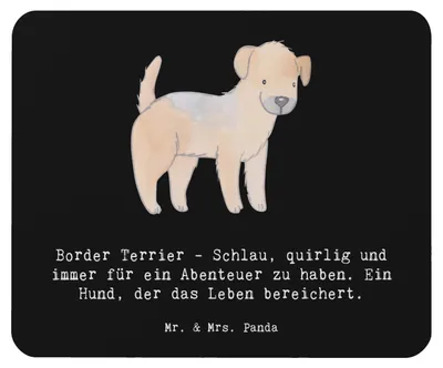 Produktbild von Mr. & Mrs. Panda Mousepad Border Terrier Abenteuer - Schwarz - Geschenk, laptop, Mouse Pad, Hund, Hunderasse, mousematte, pc mauspad, Hunderassen Vielfalt, Hundeliebhaber