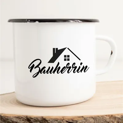 Produktbild von Huuraa Emaille Tasse Bauherrin Geschenk Kaffeebecher Vintage 300ml Bauherrin Präsent