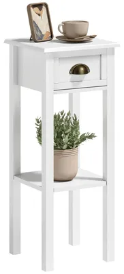 Imagen del producto de Mesita de noche - Mesa auxiliar con cajón y estante - 30 x 30 x 75 cm - Madera - Blanco
