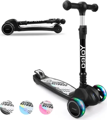 Produktbild von YOLEO Scooter Dreiradscooter mit LED Räder, Hinterbremsen, 4-Stufe höhenverstellbarem, faltbarem Lenker, für Kinder und Jungend ab 3 Jahre, Schwarz