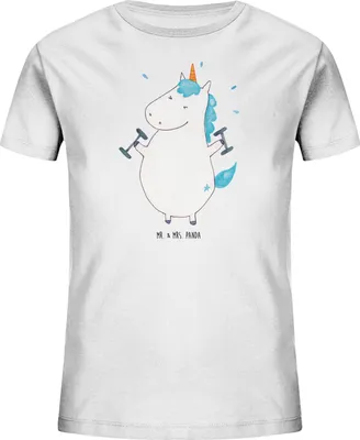 Produktbild von Mr. & Mrs. Panda Kleinkinder T-Shirt Einhorn Fitness 7-8 Jahre (122/128) - Weiß - Geschenk, Teenager, Einhörner, Fitnessstudio, Kinder-T-Shirt, Kindershirt, Unicorn, Gym