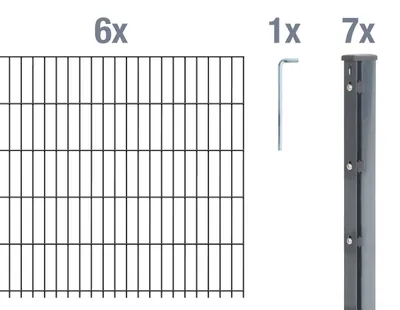 Produktbild von Alberts Doppelstabmattenzaun 8-6-8, Matten 2,50 m, Höhe 83 cm, Länge 15 m, anthrazit, Zaun als Komplettset, Pfosten mit Abdeckleiste 60x40 mm